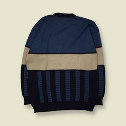 1980s | Coandin’ | Stars & Geometric Knit Sweater | Blue & Cream - XL