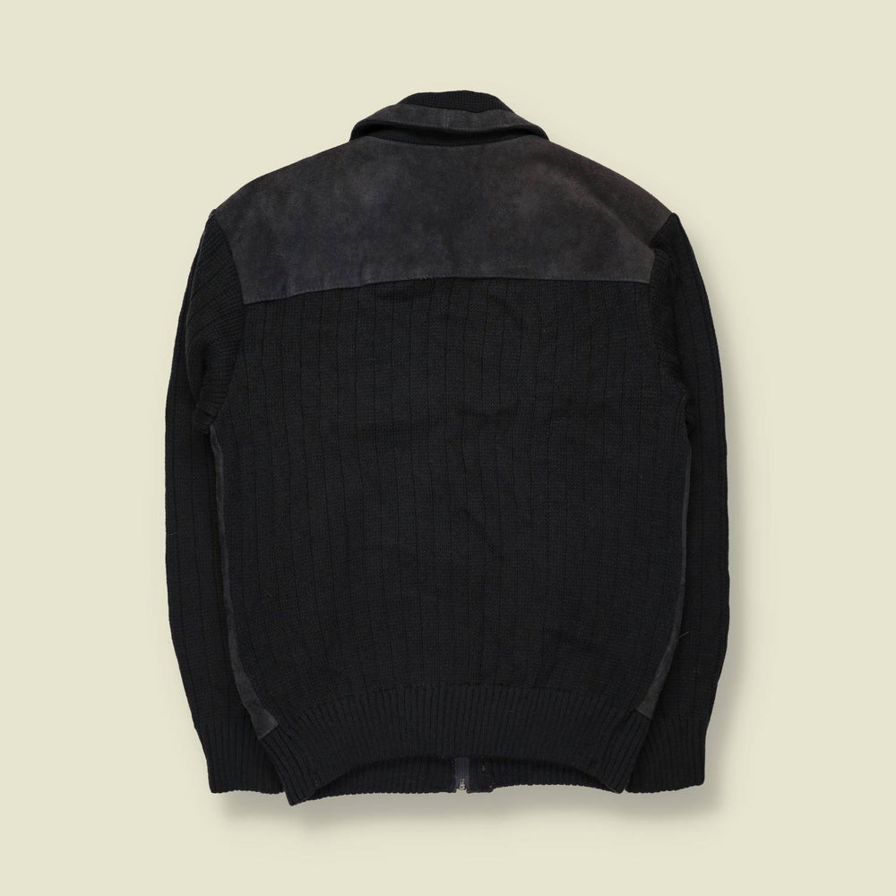1970s | Tootal | Leather & Knit Jacket | Charcoal & Black - S