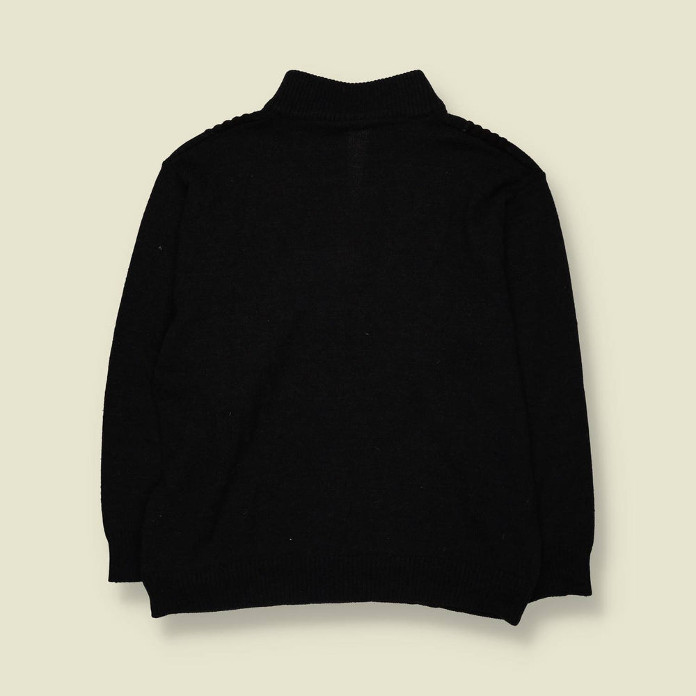 1980s | Danilo | Geometric Half-Zip Knit Sweater | Black, Olive & Brown - S