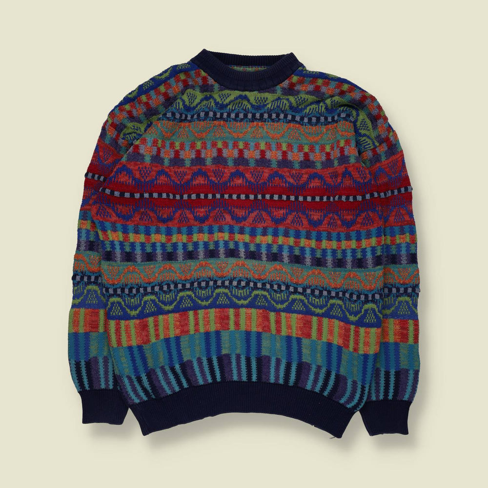 1980s | Made in Italy | Abstract Pattern Knit Sweater | Multi - L