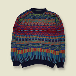 1980s | Made in Italy | Abstract Pattern Knit Sweater | Multi - L