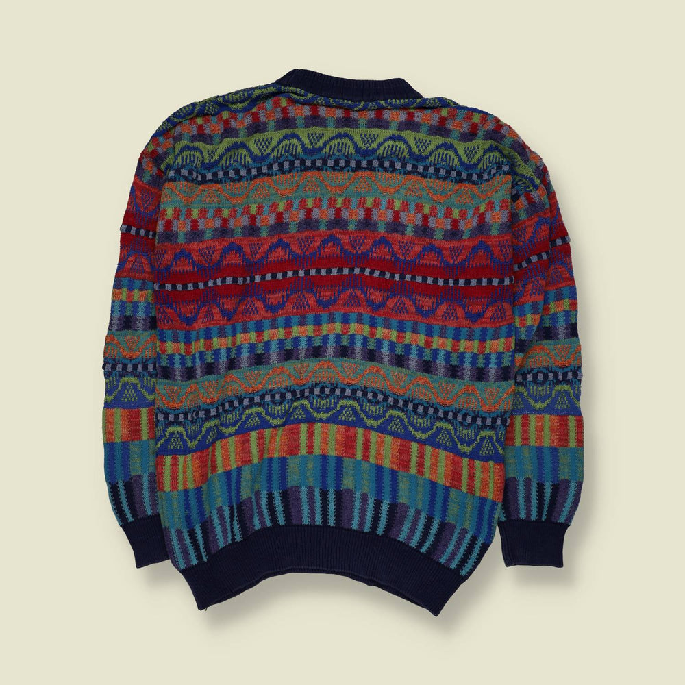 1980s | Made in Italy | Abstract Pattern Knit Sweater | Multi - L