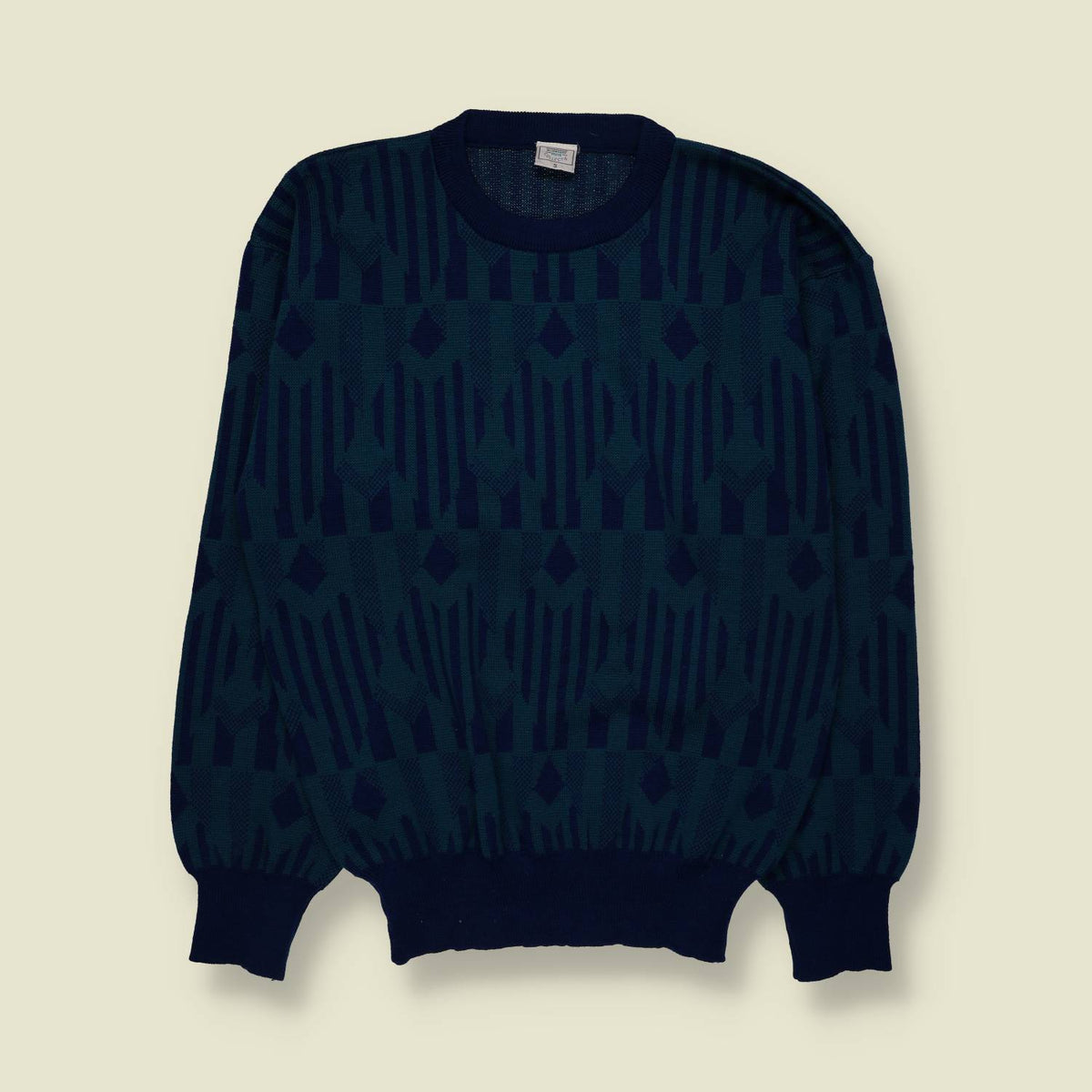 1980s | Collective | Geometric Knit Sweater | Green & Navy - S