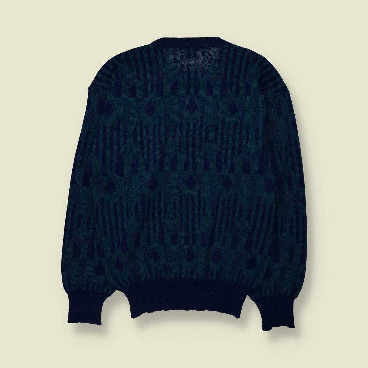 1980s | Collective | Geometric Knit Sweater | Green & Navy - S