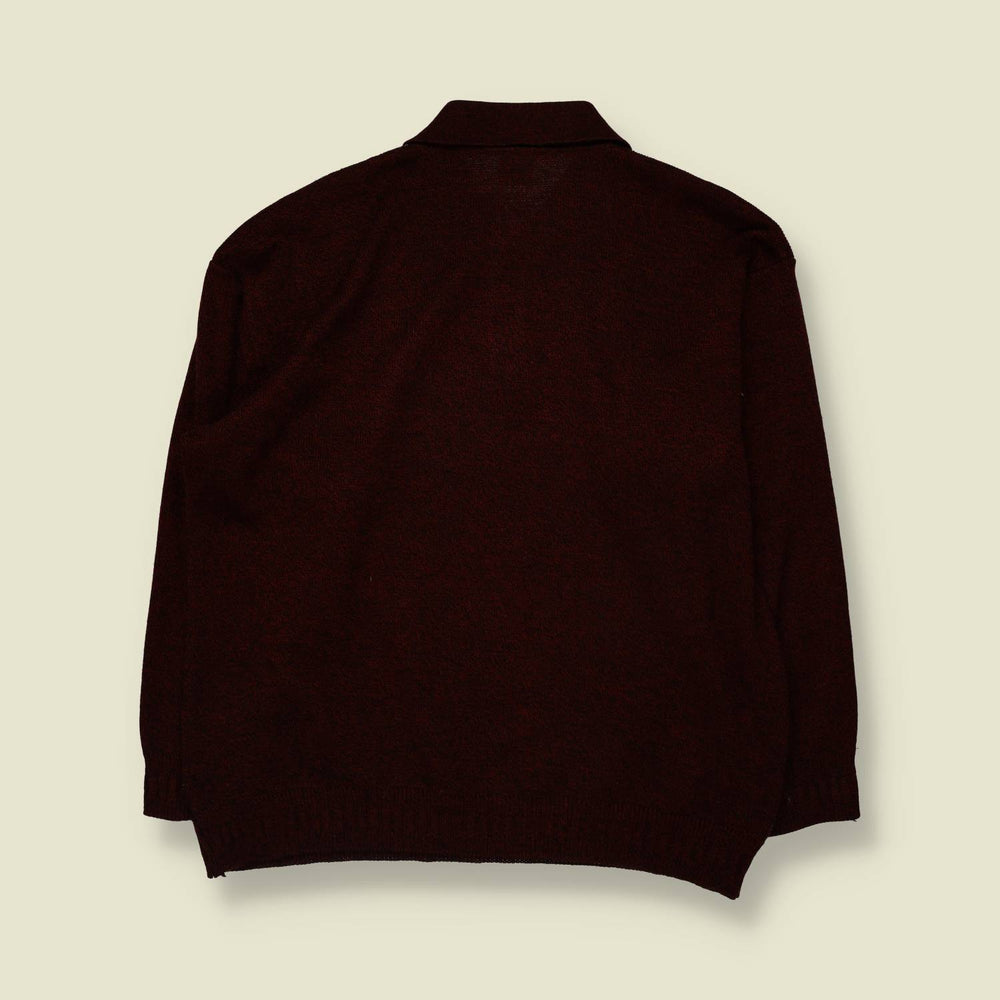 1980s | Faptec | Geometric Polo Knit Sweater | Burgundy, Cream & Black - XL