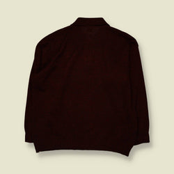 1980s | Faptec | Geometric Polo Knit Sweater | Burgundy, Cream & Black - XL
