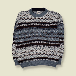 1980s | Twilight | Patterned Knit Sweater | Blue, Cream & Brown - L