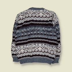 1980s | Twilight | Patterned Knit Sweater | Blue, Cream & Brown - L