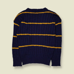 1980s | Claudio | Striped Cable Knit Sweater | Navy & Mustard - S