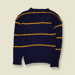 1980s | Claudio | Striped Cable Knit Sweater | Navy & Mustard - S