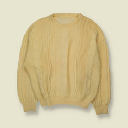 1980s | Cable Knit Sweater | Yellow - L