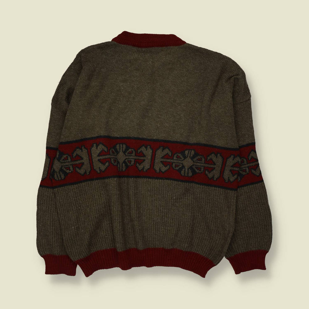 1980s | Novelty Dog Knit Sweater | Grey & Burgundy - XL