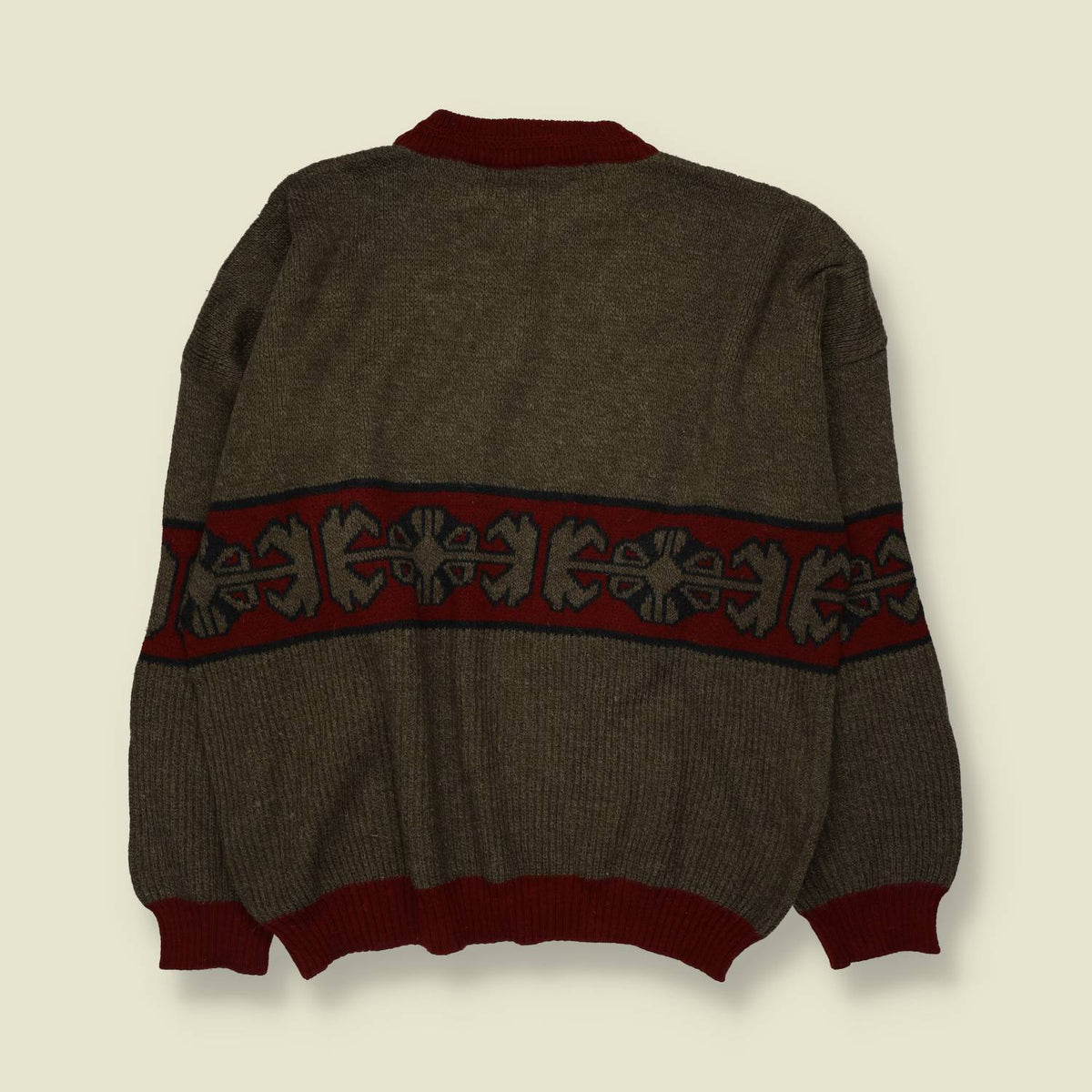 1980s | Novelty Dog Knit Sweater | Grey & Burgundy - XL