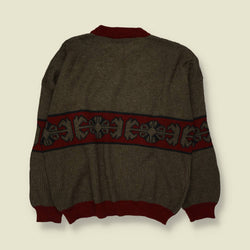 1980s | Novelty Dog Knit Sweater | Grey & Burgundy - XL