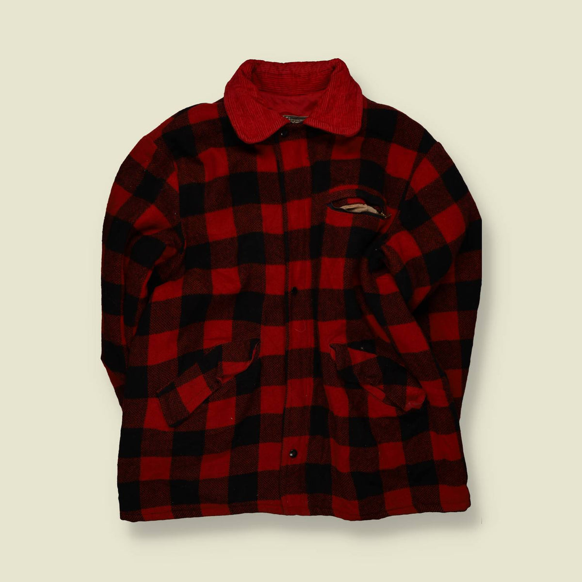 1960s | Buffalo Plaid Wool Jacket | Red & Black - M