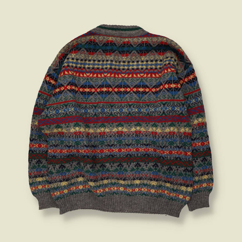 1980s | Seveny | Fair Isle Knit Sweater | Grey Multi - XL