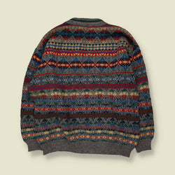1980s | Seveny | Fair Isle Knit Sweater | Grey Multi - XL