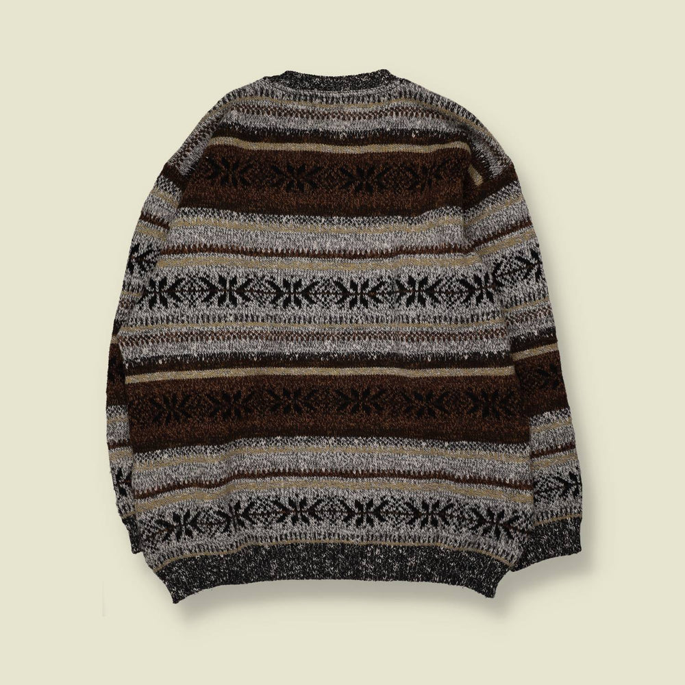 1980s | Seven Oaks | Fair Isle Knit Sweater | Brown, Cream & Black - XL
