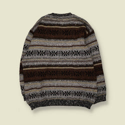 1980s | Seven Oaks | Fair Isle Knit Sweater | Brown, Cream & Black - XL