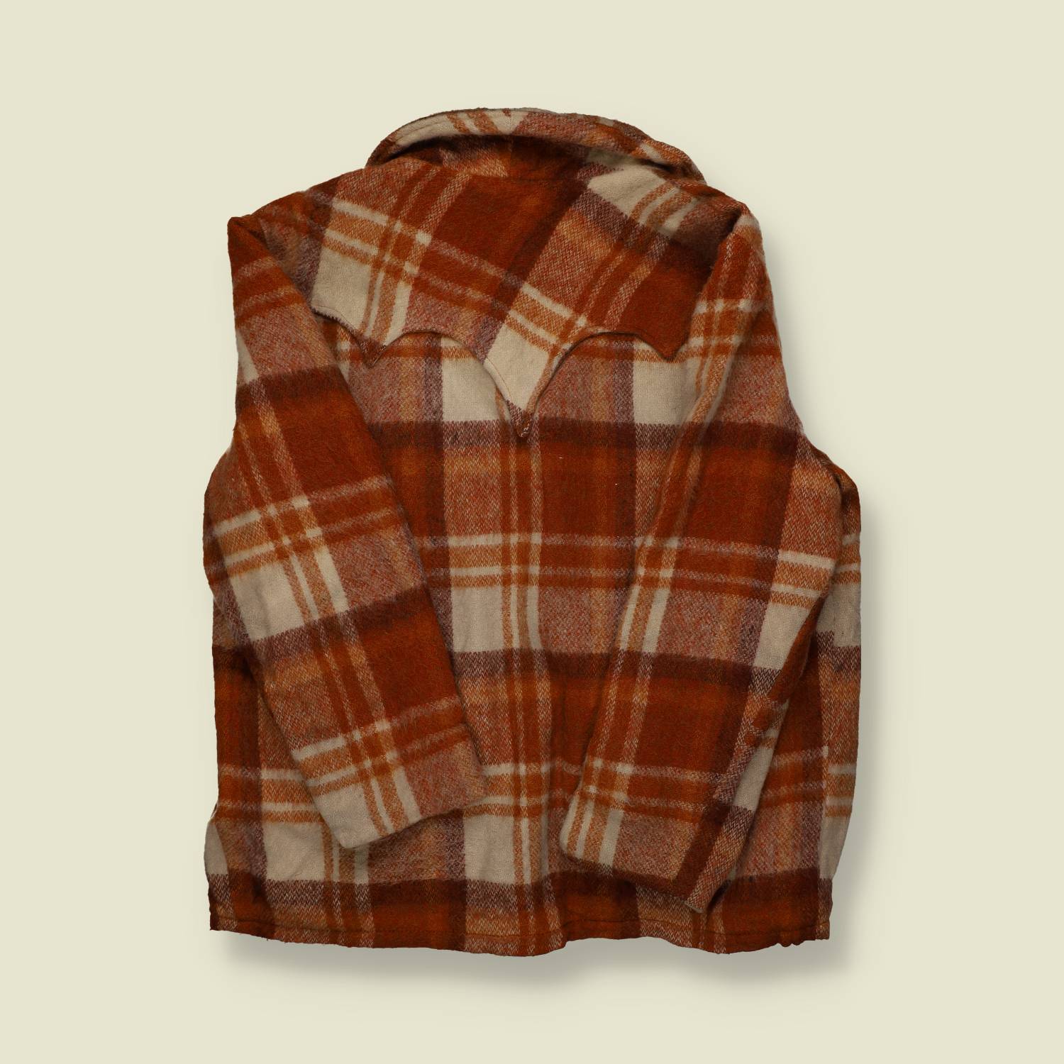 1970s | Wool Plaid Sherpa-Lined Coat – Rust/Cream - XL