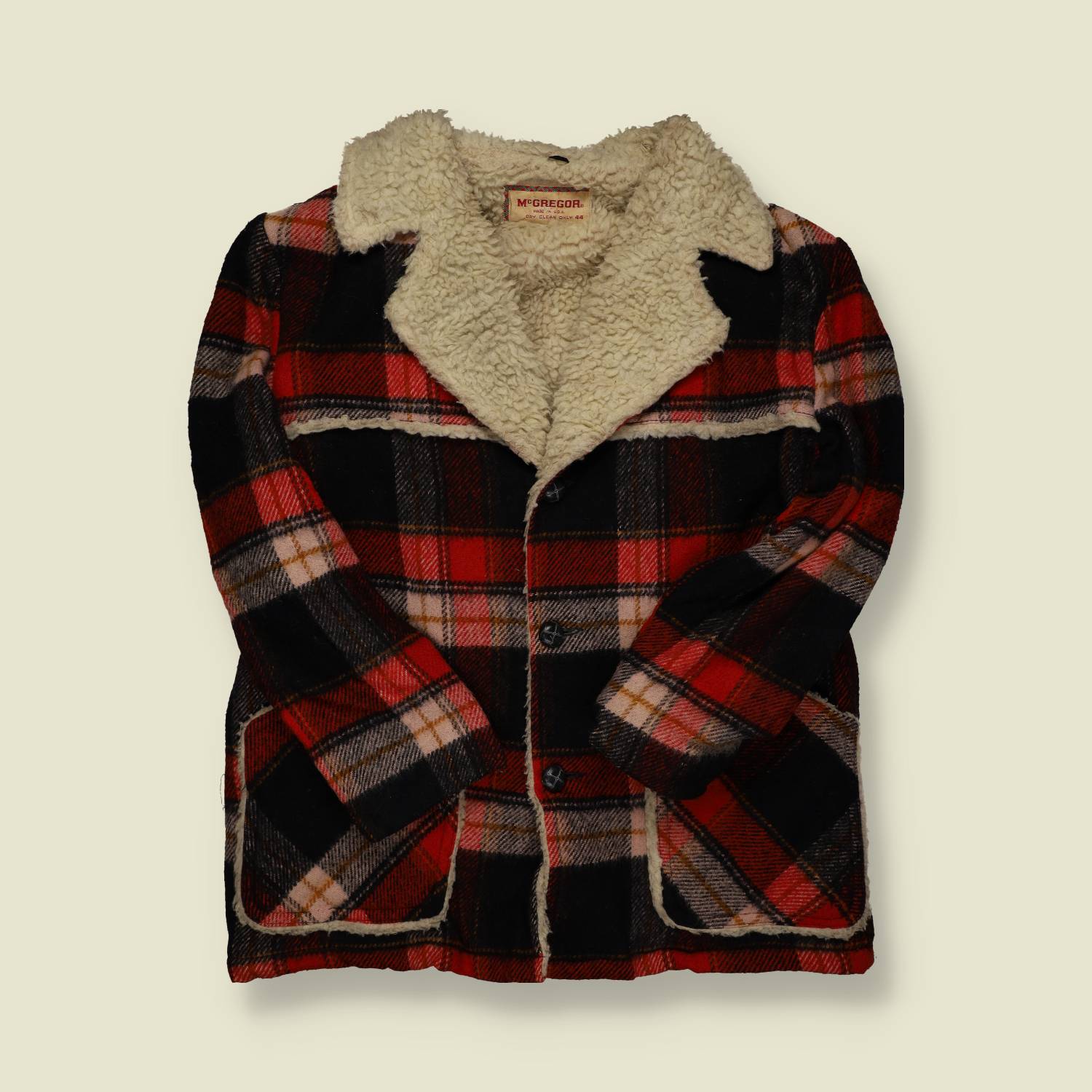 1970s | McGregor | Sherpa-Lined Plaid Coat – Red/Black - XL