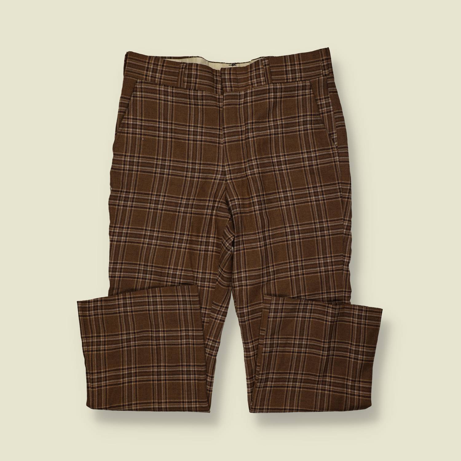1970s | Bow Saturdays | Plaid Trousers – Brown/Tan - w36