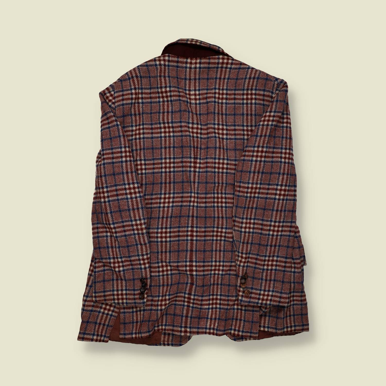 1960s–70s | Plaid Sport Coat – Brown/Navy/Cream - S