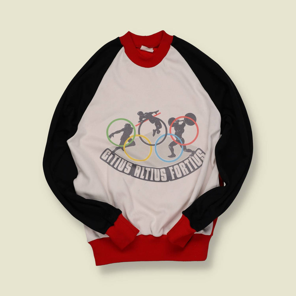 1970s | Olympics Raglan Jersey Sweatshirt – Black/White/Red - XS