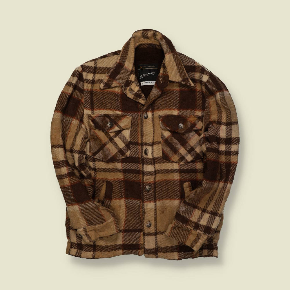 1970s | JC Penney | Wool Plaid Jacket – Brown/Tan - S