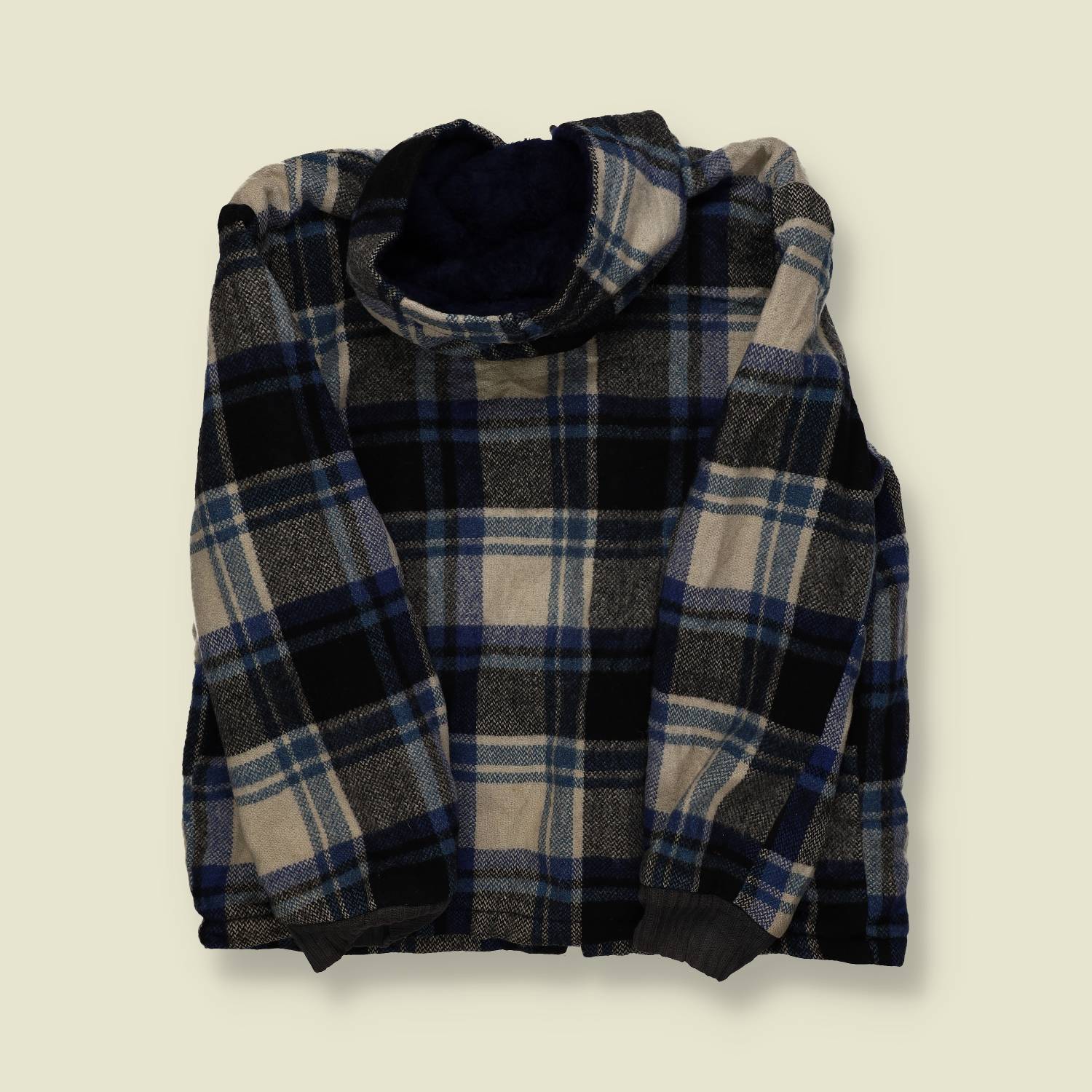 1960s | Wool Hooded Zip Jacket – Blue/Grey Check -S