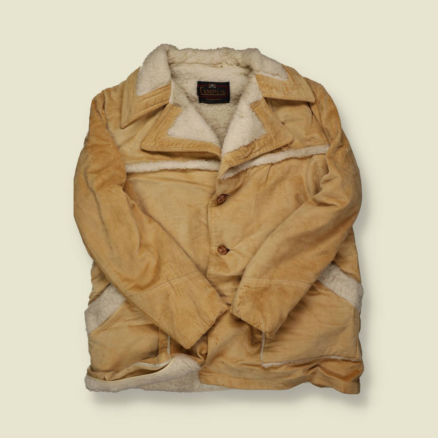 1970s | Campus | Corduroy Sherpa Coat – Cream - XL