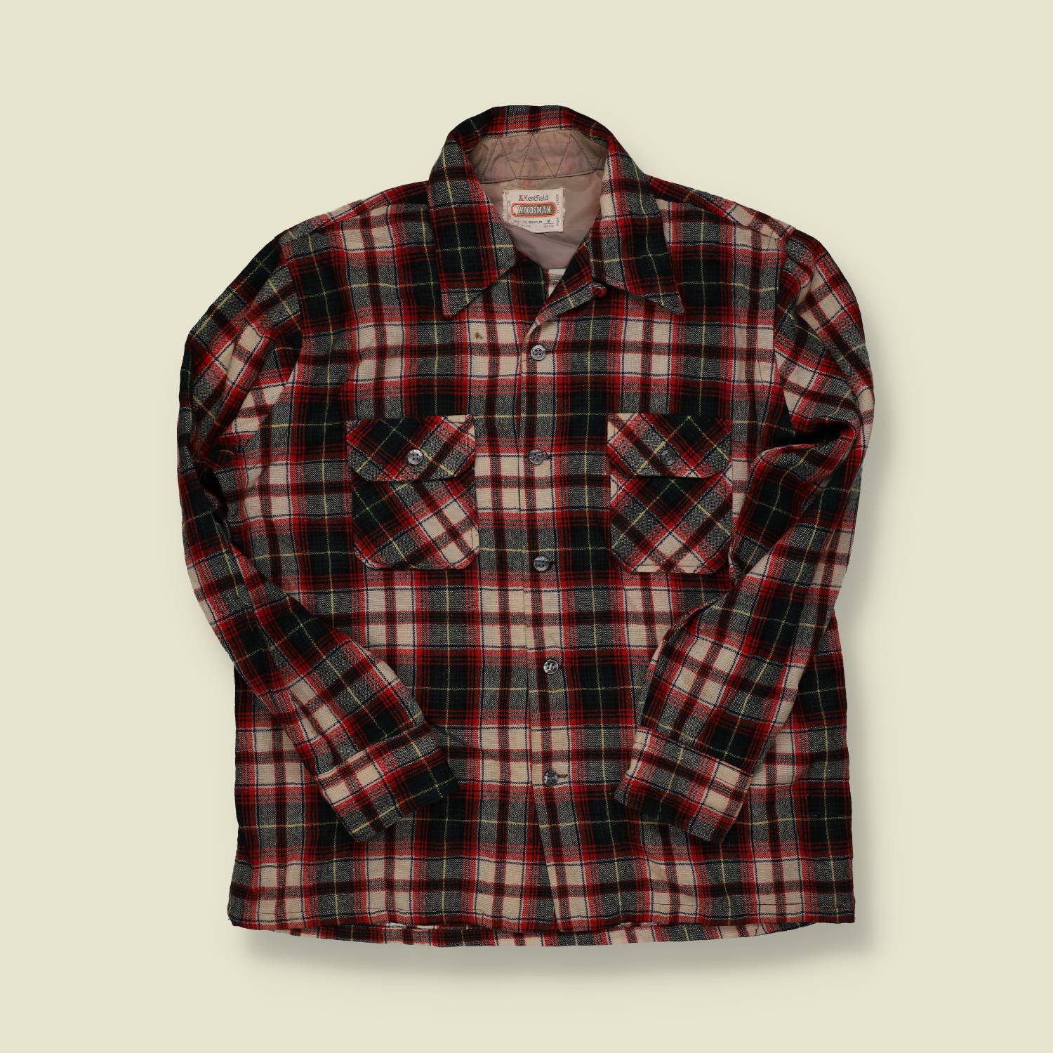 1970s | Kentfield Woodsman | Loop-Collar Wool Shirt – Red/Black Check - M