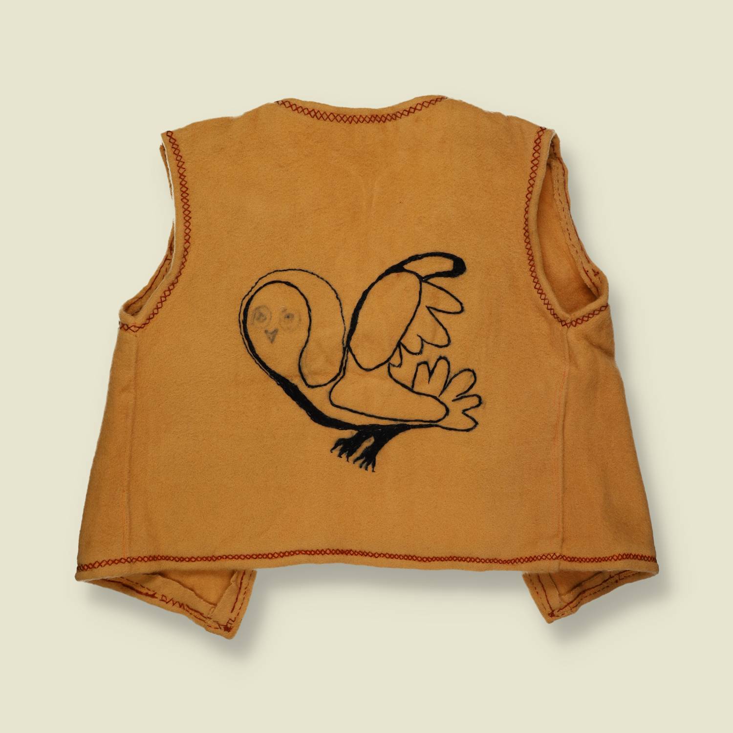 1970s | Handmade | Felt Owl Vest – Tan - S