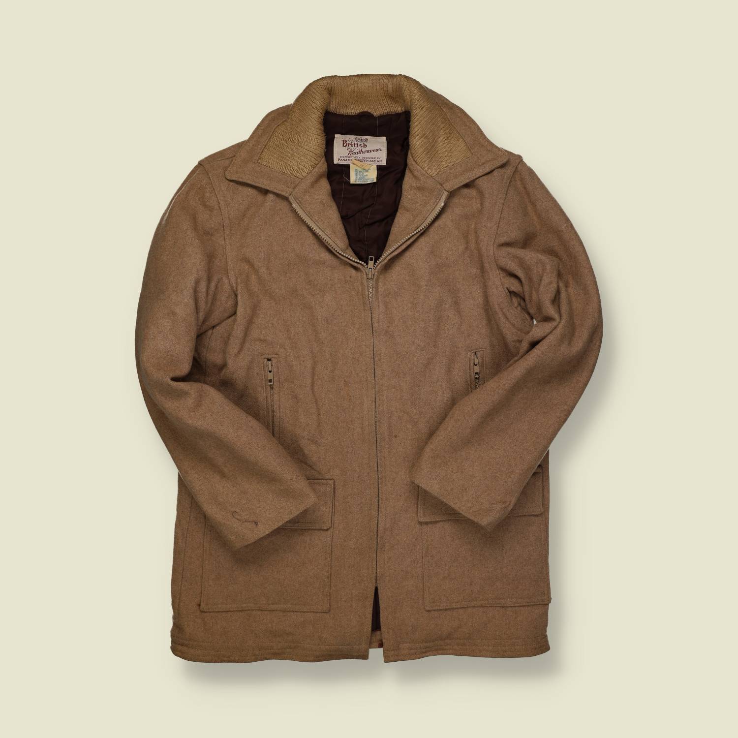 1970s | British Weatherwear | Wool Zip Coat – Camel - S