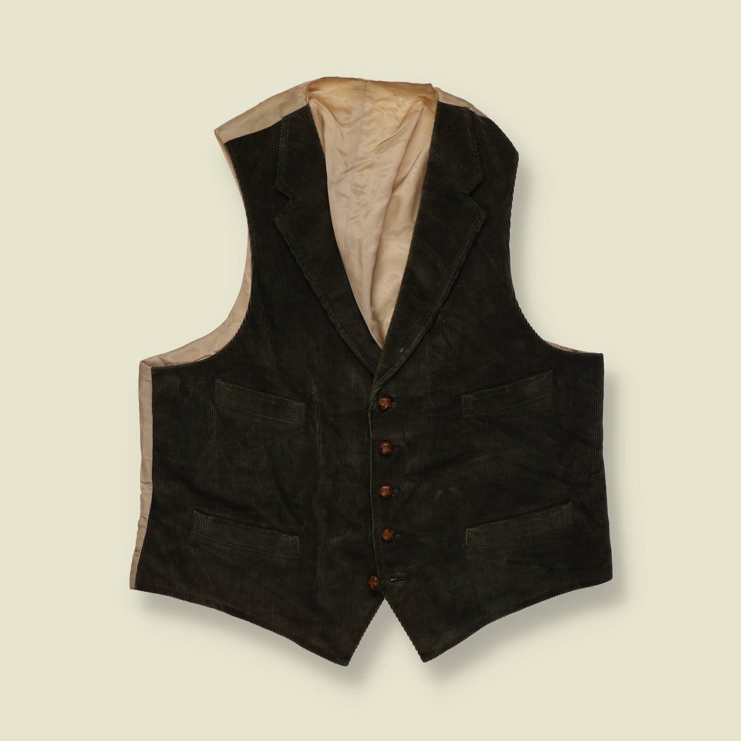 1960s | Corduroy Waistcoat – Dark Green / Brown - S