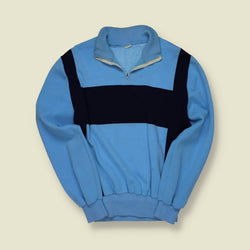 1970s | European Sportswear | 1/4 Zip Sweatshirt | Blue / Black – S