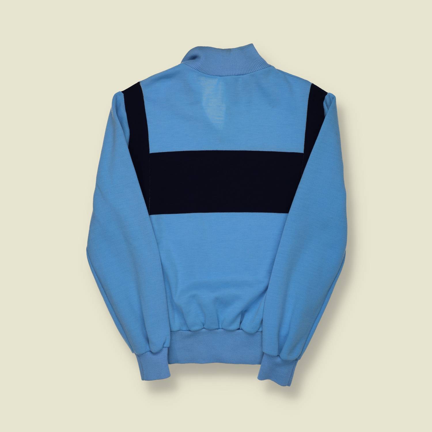 1970s | European Sportswear | 1/4 Zip Sweatshirt | Blue / Black – S
