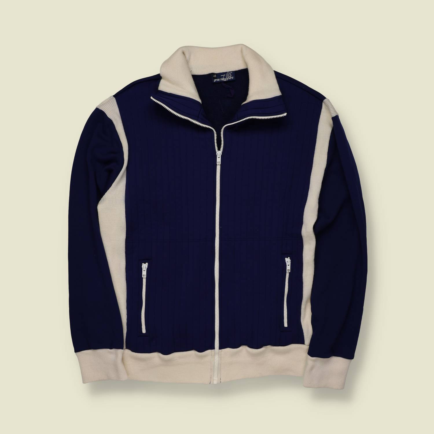 1970s | Grasshoppers | Zip-Up Track Jacket | Navy / Cream – S