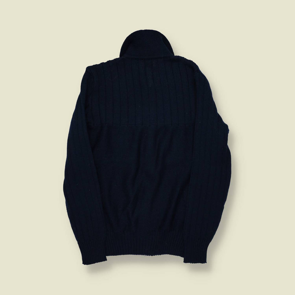1970s | Unbranded | Made in Italy | Wool Knit Cardigan | Dark Blue - S/M