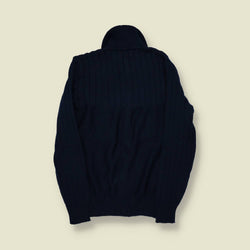 1970s | Unbranded | Made in Italy | Wool Knit Cardigan | Dark Blue - S/M