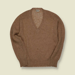 1970s | European | Virgin Wool V-Neck Jumper | Brown - M