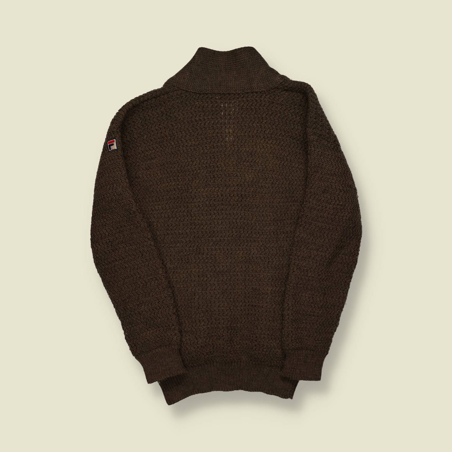 1970s | Fila | Textured Wool V-Neck Jumper | Brown - S