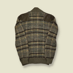 1970s | Quadro | Wool Knit Jacket with Leather Shoulder Panels | Made in Italy | Plaid - M