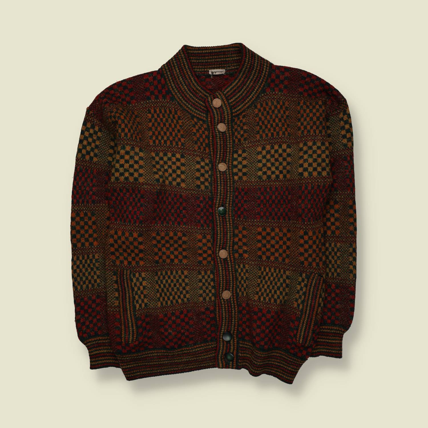 1970s | European | Patterned Wool Knit Cardigan | Multicolour - L