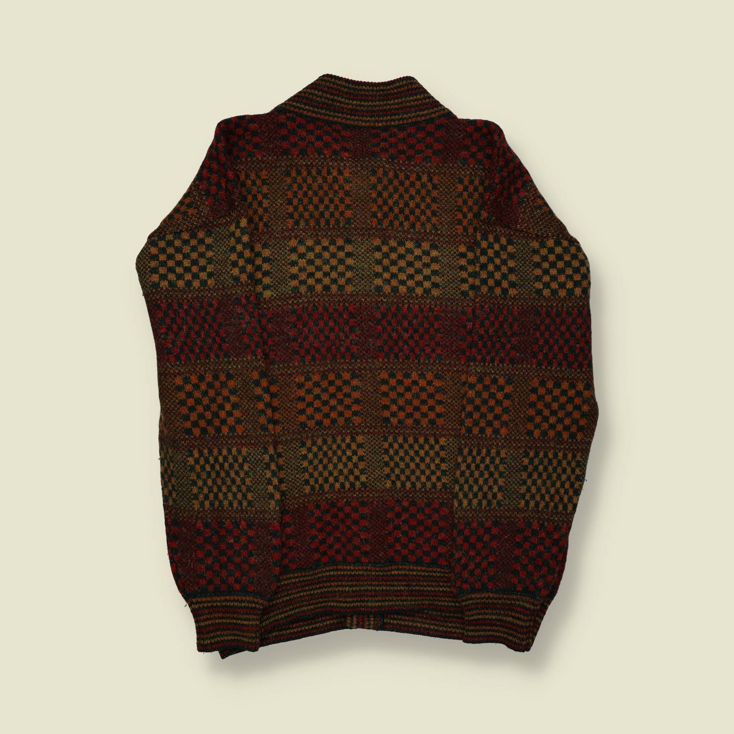 1970s | European | Patterned Wool Knit Cardigan | Multicolour - L