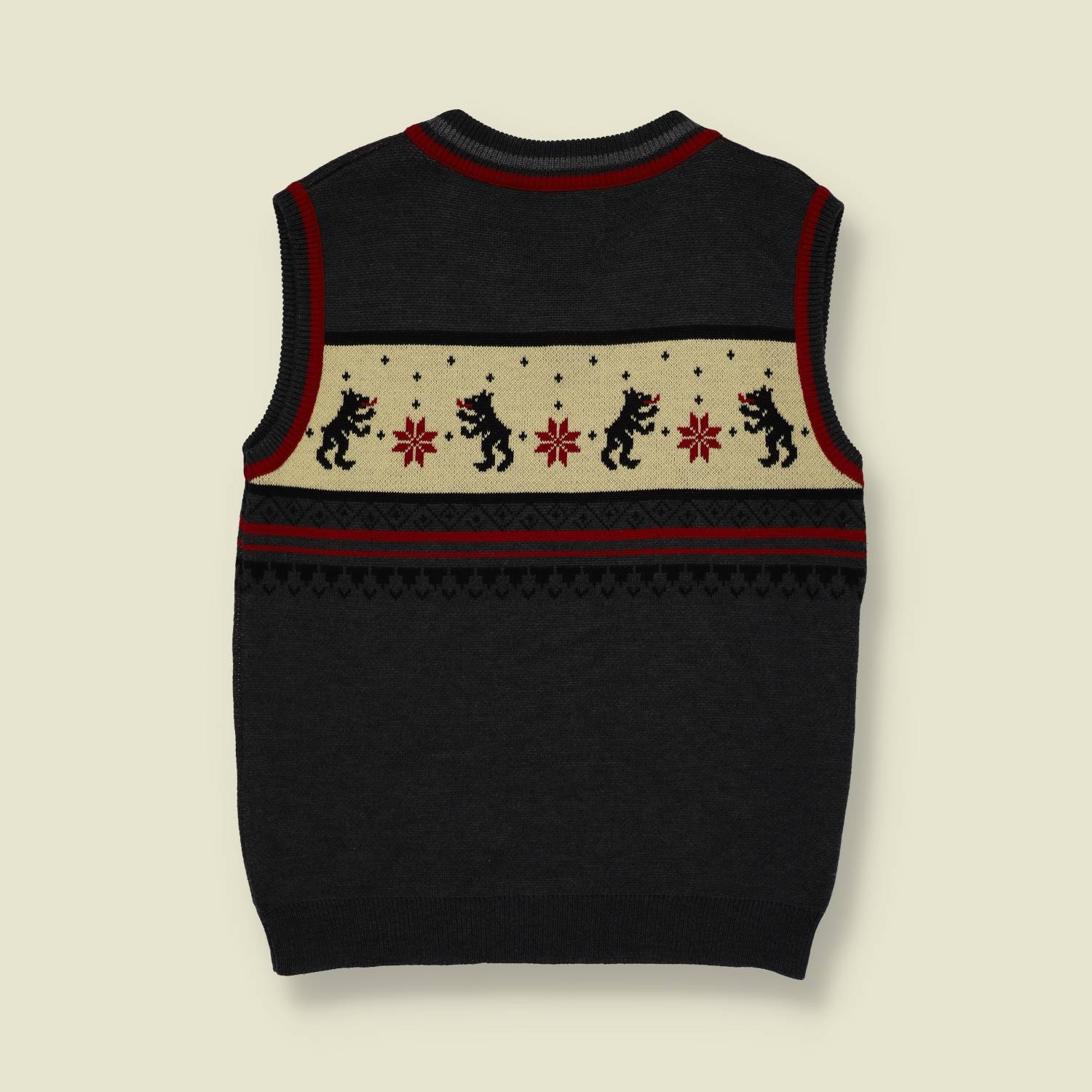 1970s–80s | European | Patterned Wool Knit Tank | Black / Cream / Red - M