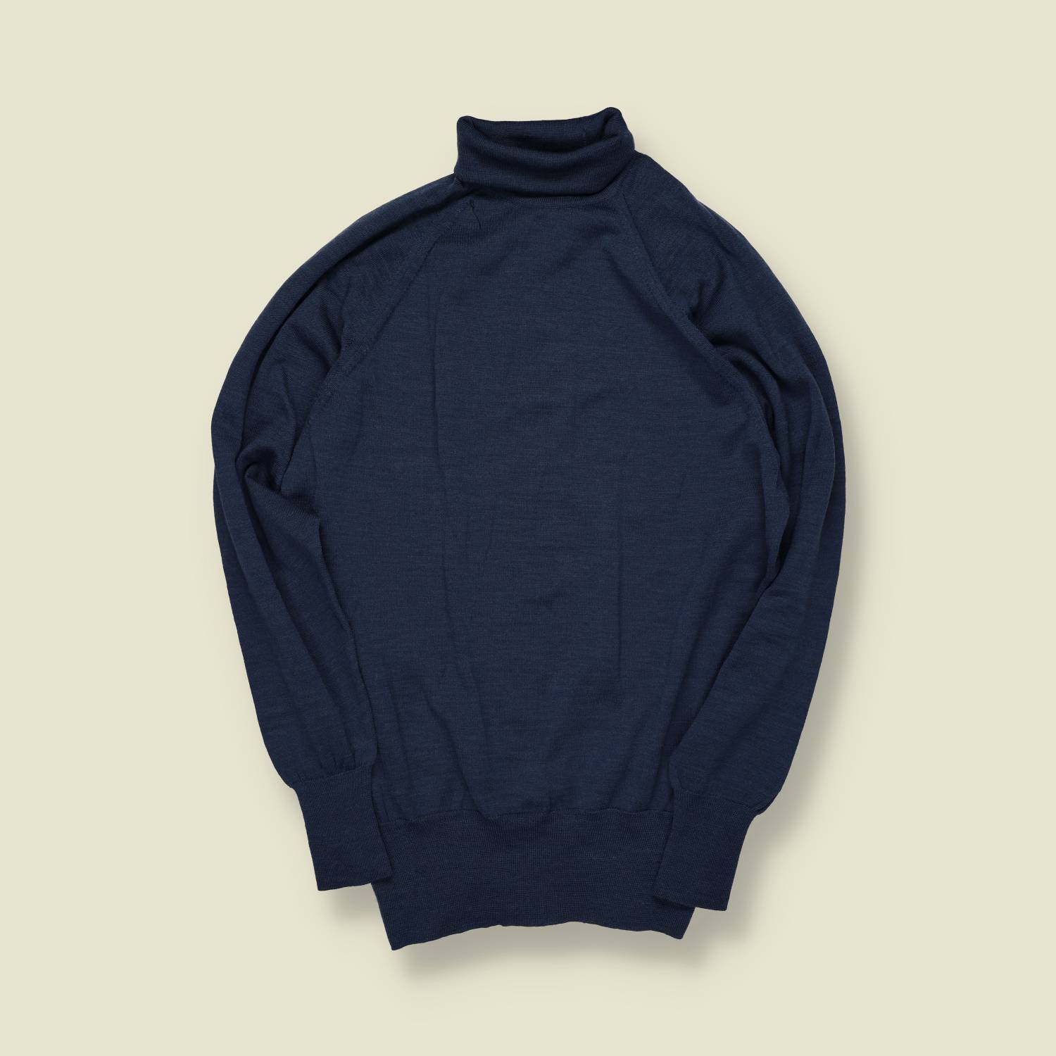 1970s | European | Merino Blend Roll Neck Jumper | Navy -M