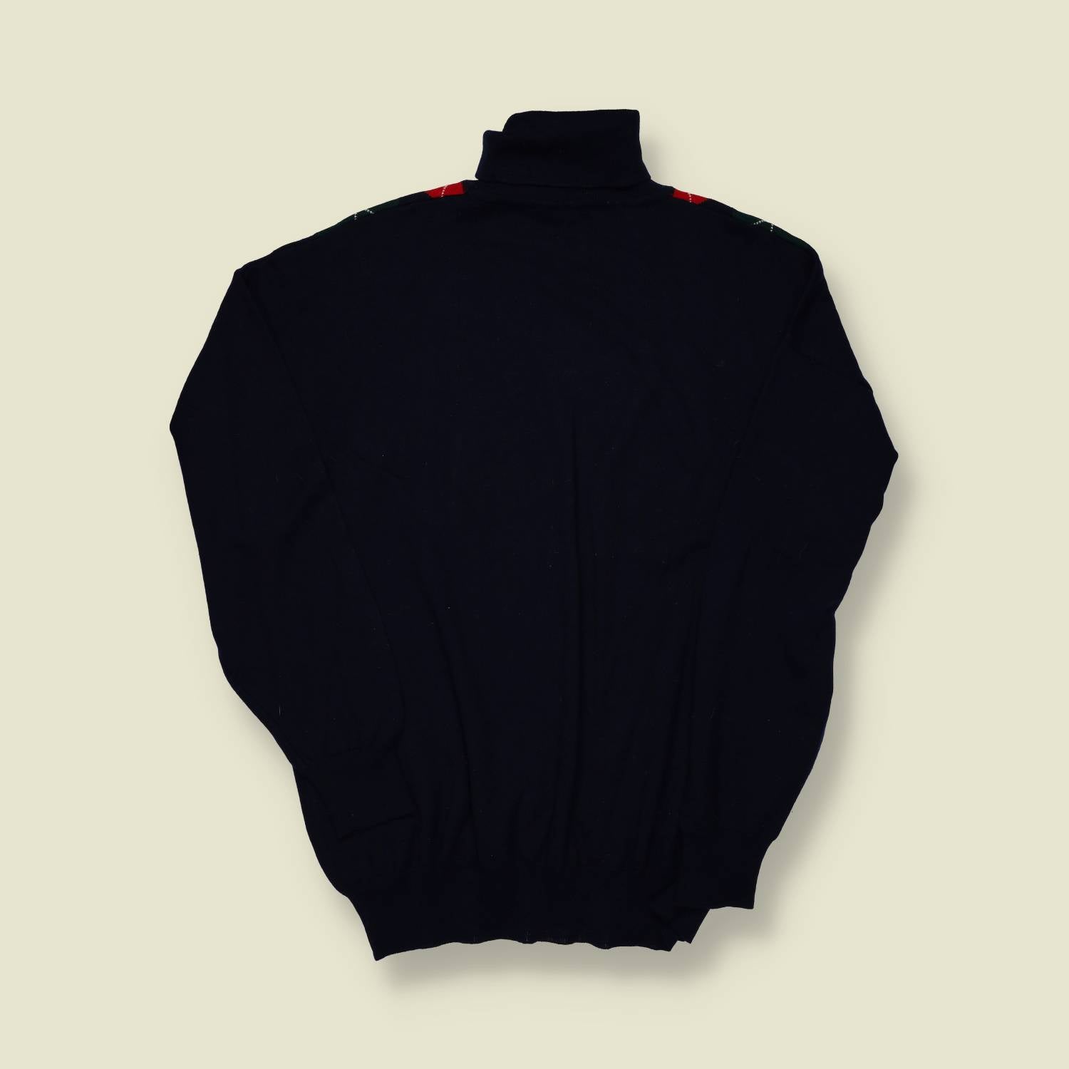 1980s | European | Argyle Roll Neck Jumper | Black / Red / Green - L