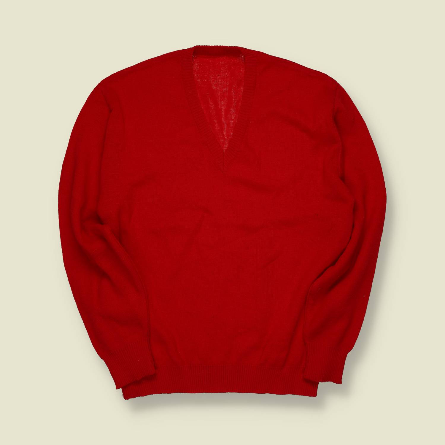 1970s | European | Wool V-Neck Jumper | Red - S/M
