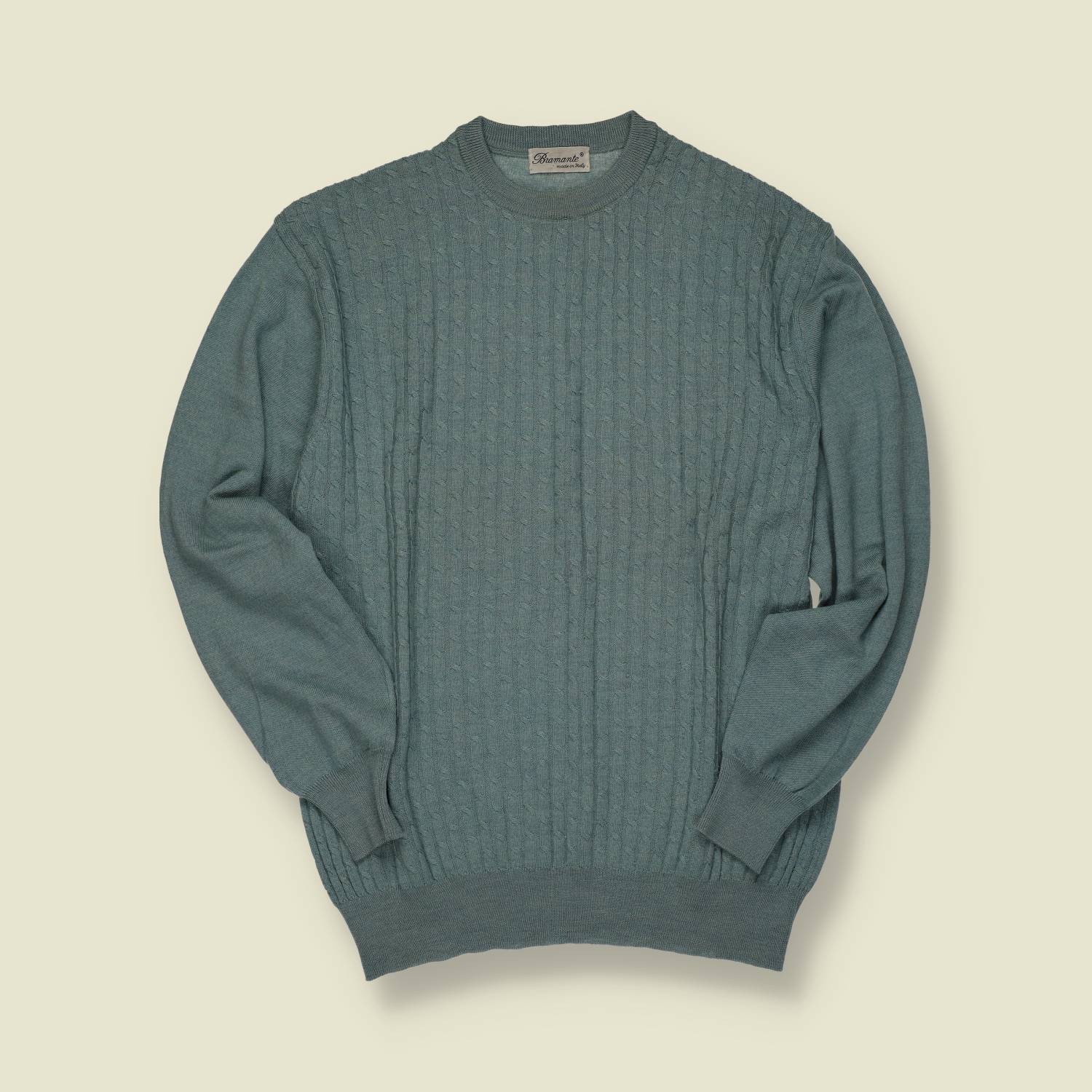 1970s–80s | Bramante | Cable Knit Jumper | Blue-Grey | Made in Italy - M/L